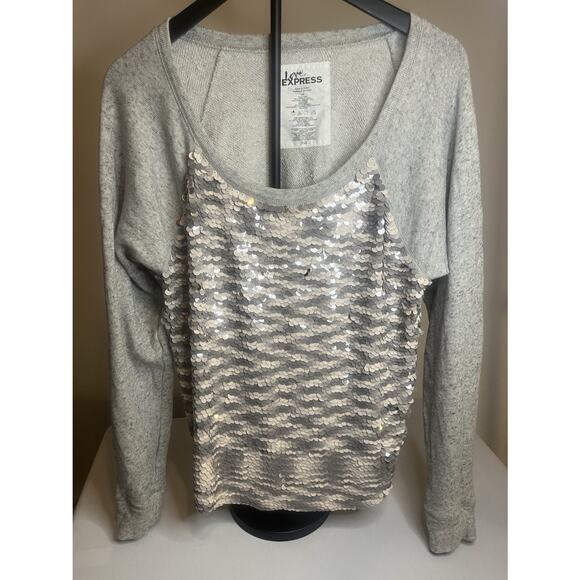 Express Women's Solid Gray Sequin Sweater Long Sleeve, Size M - Picture 1 of 7